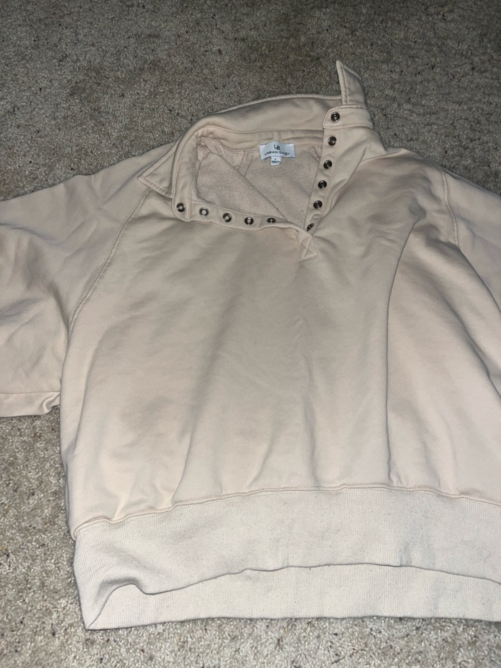 Cozy Snap-Button Funnel Neck Sweatshirt - Cream